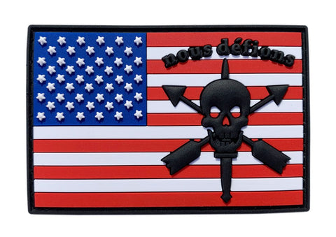 Miltacusa USA Flag Special Operations Nous Defions Tactical Patch {PVC Rubber-3.0 X 2.0 inch] NT-2