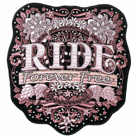 Ride Forever Free with Rhinestones Ladies Patch [4.0 X 4.0 inch -Iron on sew on -P20]