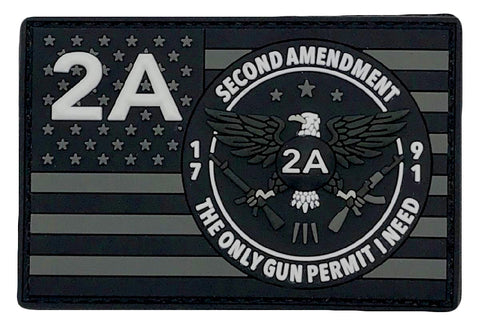 Gun Permit 2A 2nd Amendment 1791 Patch [3.0 X 2.0 inch -PVC Rubber-“Hook Brand” Fastener-G1]
