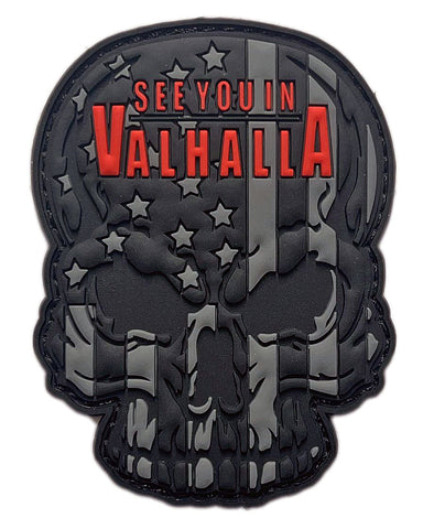 See You Valhalla Skull Odin Viking Patch [PVC Rubber -Hook Fastener Backing -S7]