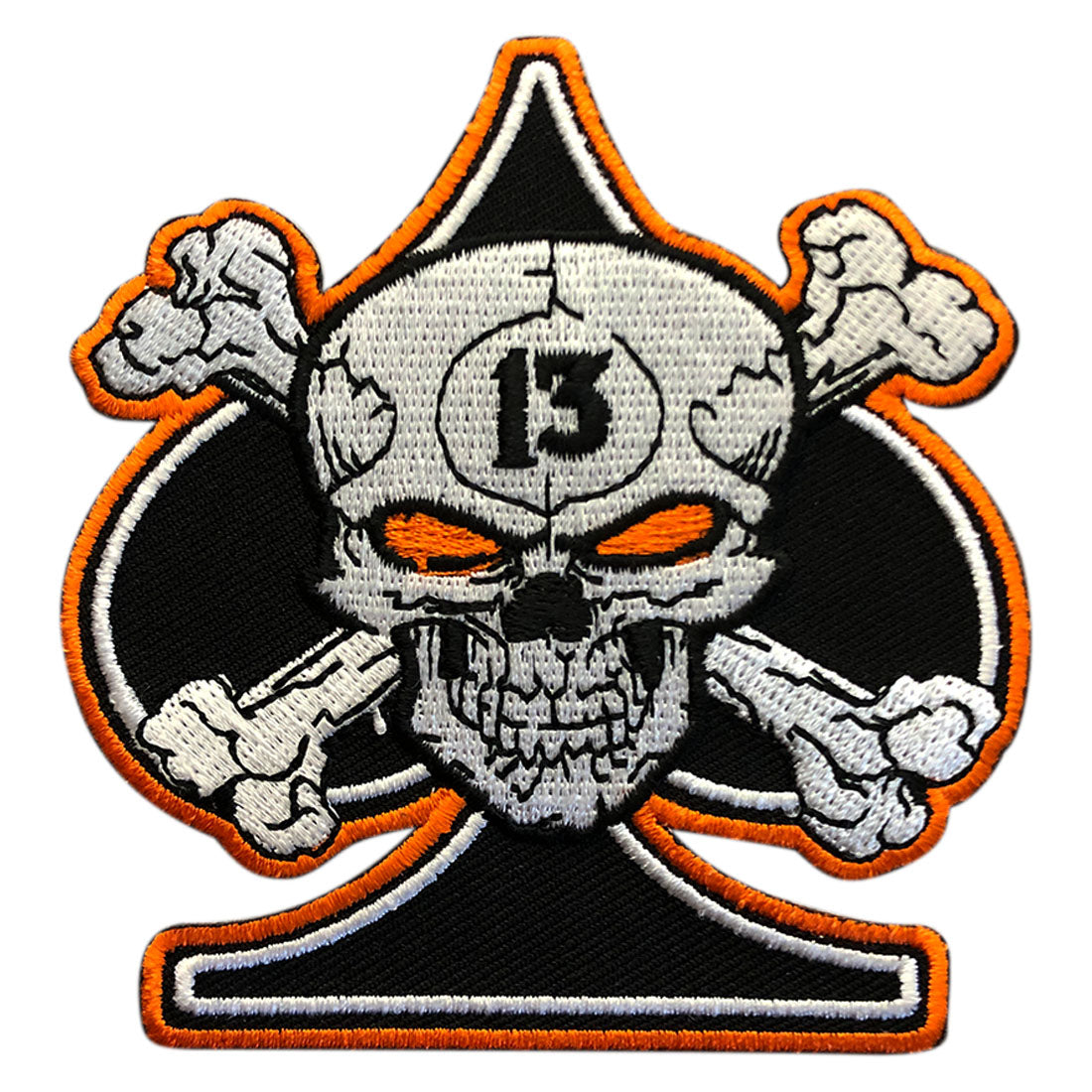Spade Skull Crossbones 13 Biker Patch (Iron On) 5 inch