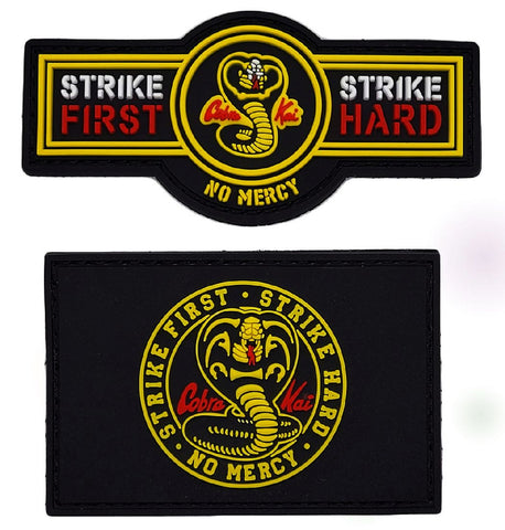 No Mercy Strike First Hard Cobra Kai PVC Patch [2PC Bundle -PVC Rubber-“Hook Brand” Fastener -MK7,KP6]