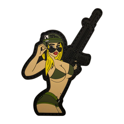 Military Bikini Girl with Sunglasses and AR15 Patch (PVC)