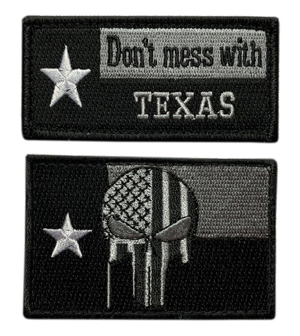 Texas Flag Punisher Don't Mess with Texas Patch [2PC -"Hook Brand" Fastener -TX01,01Z]