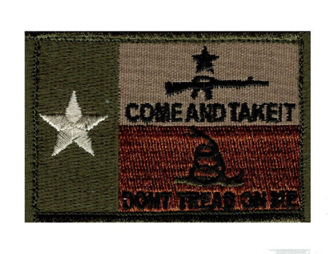 Texas Flag Come & Take It D.T.O.M. Patch (Embroidered Hook) Green