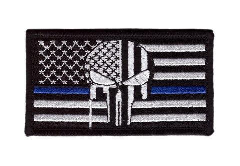 Thin Blue Line Punisher Skull American Flag Patch 