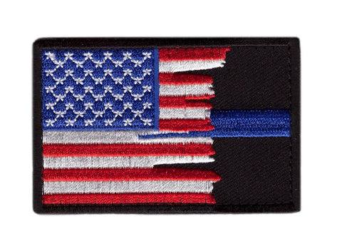 Torn American Flag Thin Blue Line Patch