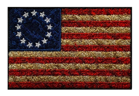 Betsy Ross Distressed USA American Flag Patch (Iron on Sew on -3.0 X 2.0 -BD4)