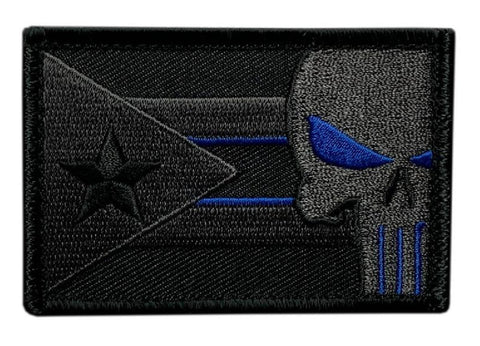 Puerto Rico Flag Skull Thin Blue Line Patch (“Hook Brand” Fastener -3.0 X 2.0 -PR11)