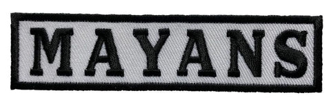 Mayans Embroidered Biker MC Patch (4.0 X 1.0- Iron On Sew on) Blk/Wht