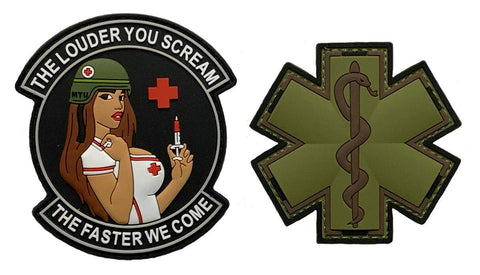 Louder You Scream Faster Pinup Girl EMT Medic EMS Patch (2PC Bundle - 3D-PVC Rubber)