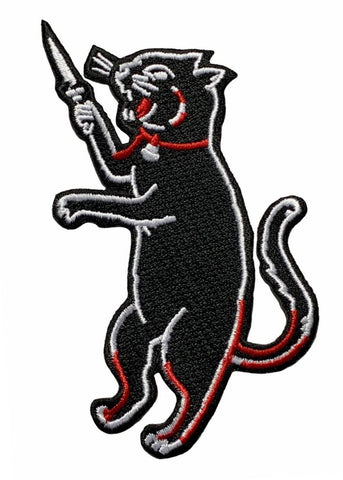 Black Cat with Knife Embroidered Iron on Sew on Patch [4.0 inch Tall - CT7]