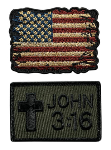 USA Flag John 3:16 Patch [2PC Bundle -"Hook Brand" Fastener -MTB2,MIL1]