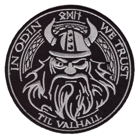 In Odin We Trust Til Valhall Viking Patch (Embroidered Hook) (Black/White)