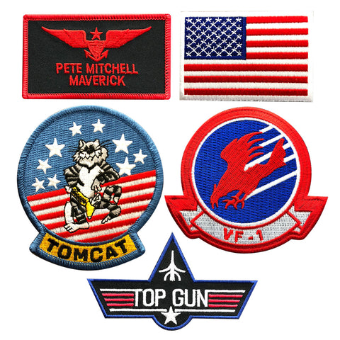 Top Gun Pete Mitchell Maverick 5pc Patch Set (Embroidered Hook)