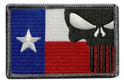 Texas Flag Punisher Skull Patch (Iron on sew on 3.0 x 2.0 - TP9)