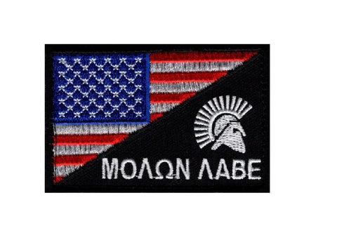 American Flag Molon Labe Spartan Patch (Embroidered Hook) Full Color