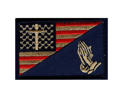American Flag Praying Hands with Cross Patch (Embroidered Hook)