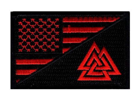 American Flag Valknut Viking Patch (Embroidered Hook) Red