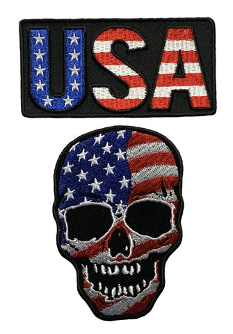 USA Flag Skull USA Name Patriotic Patch [2PC Bundle -Iron on Sew on - MTU1]