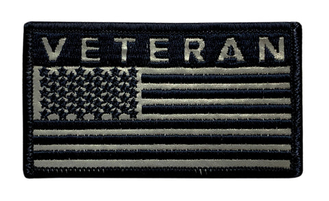 Reflective Veteran USA Flag Patch [Iron on Sew on - 3.5 X 2.0 V-5]