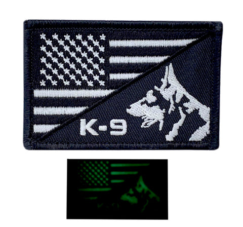 Glow Dark K-9 USA American Flag Tactical Patch [Hook Fastener PK-10]