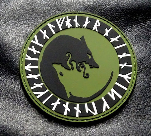 Viking Odin No Mercy Wolf Patch PVC Green and Black
