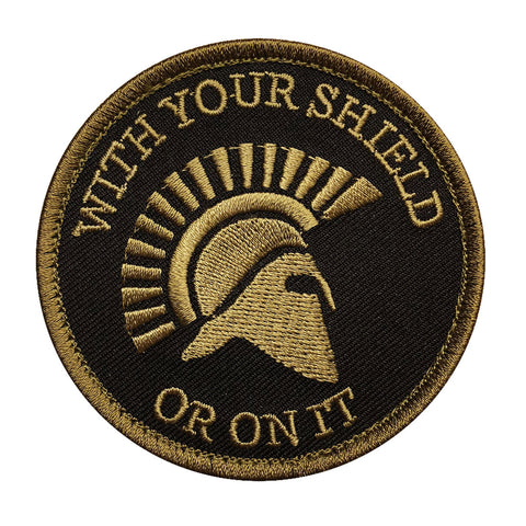 With Your Shield Or On It Spartan Helmet Patch (Embroidered Hook) (Black/Green)