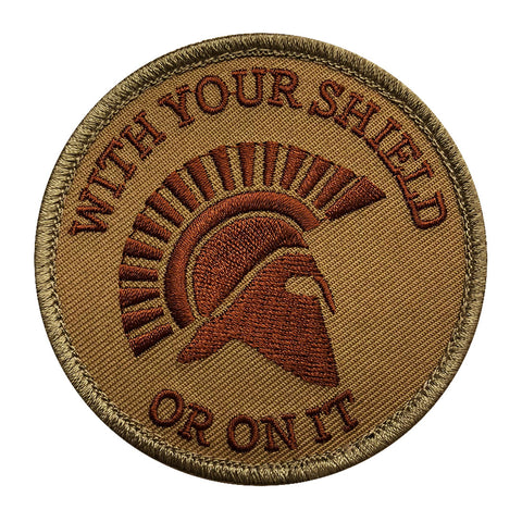 With Your Shield Or On It Spartan Helmet Patch (Embroidered Hook) (Green/Brown)